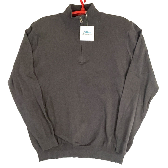 Tri-Mountain Mens L Gray Long Sleeve Pullover Lightweight Sweater Quarter Zip - Picture 1 of 10